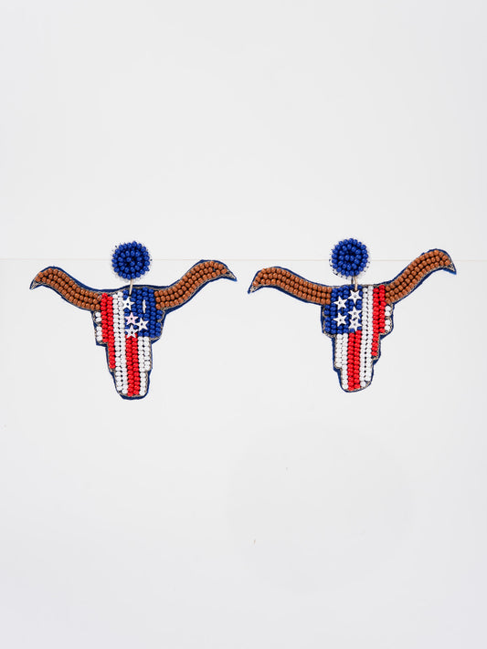 Elliana Patriotic Propeller Longhorn Drop Earrings