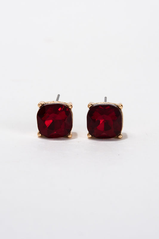 Aaliyah 10MM Crystal Cushion Post  Earrings - Ruby Red