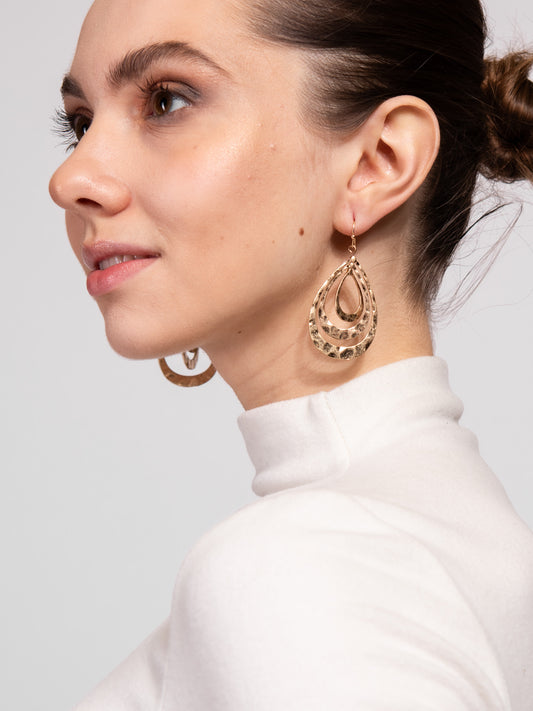 Emilia Hammered Teardrop Metal Drop Earrings | Gold