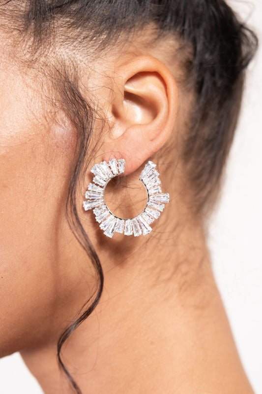 Kalinda Stacked Rectangle Rhinestone Crystal Huggie Earrings