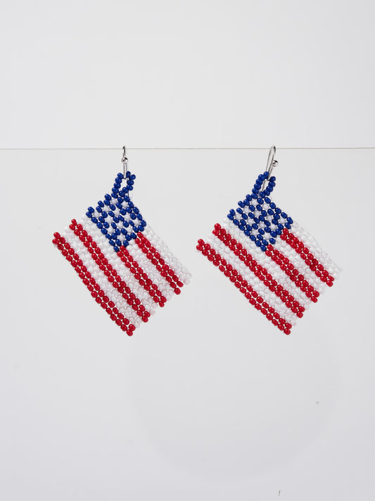 Rylee Patriotic USA Flag Beaded Dangle Earrings