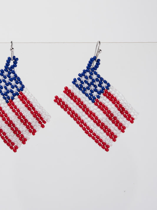 Rylee Patriotic USA Flag Beaded Dangle Earrings