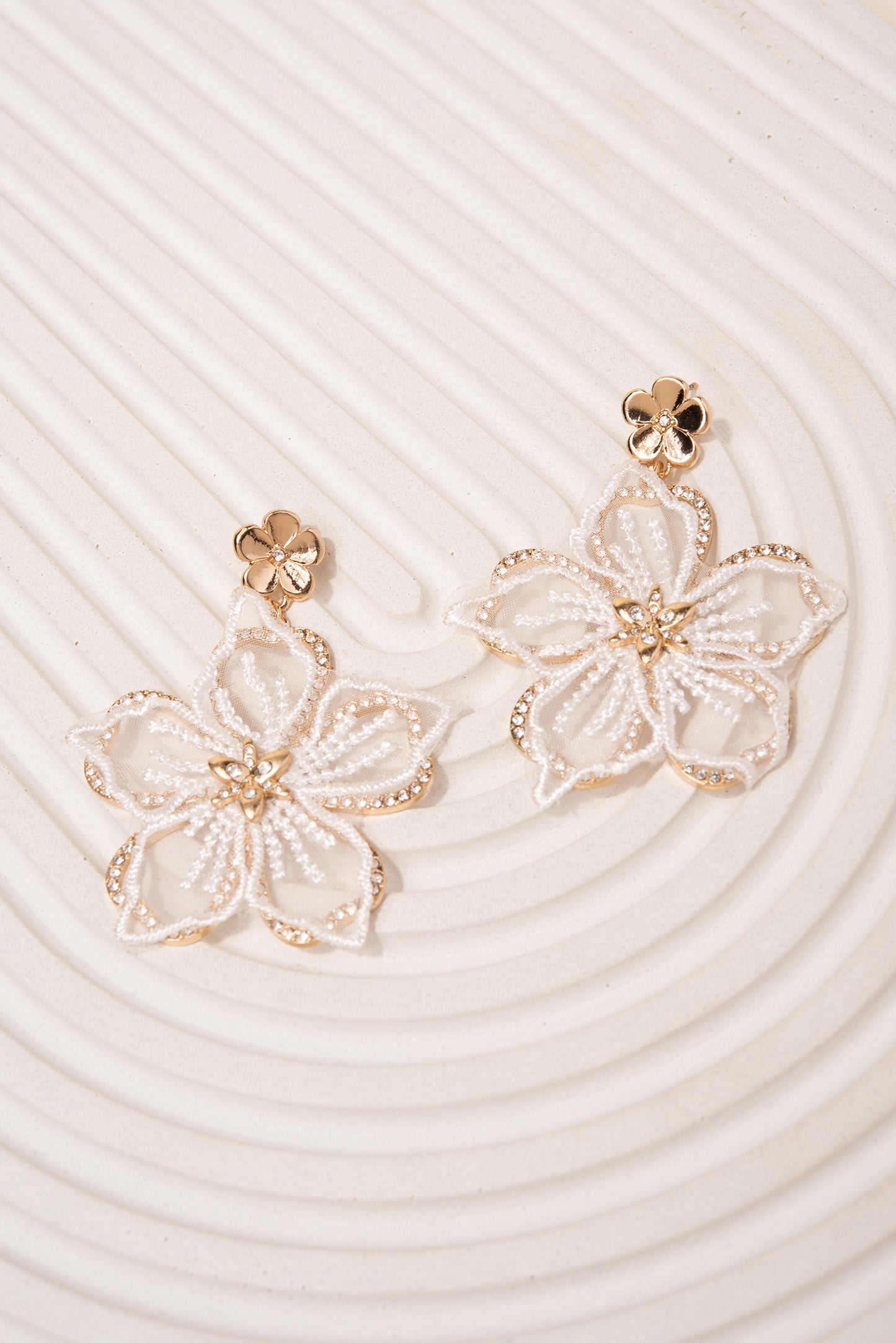 Embroidered Rhinestone Flower Earrings