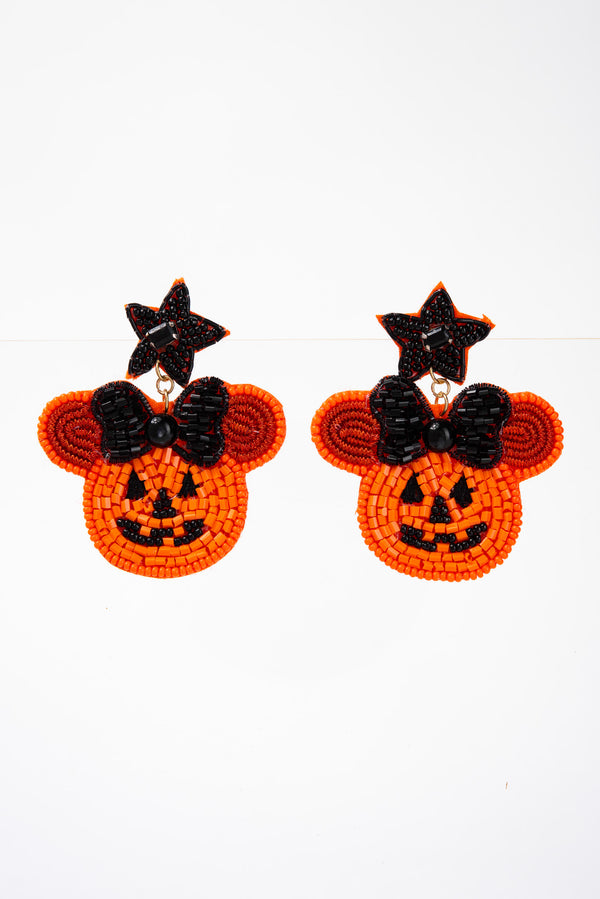 Lisa Halloween Pumpkin Jack O Lantern Bow Earrings - Orange