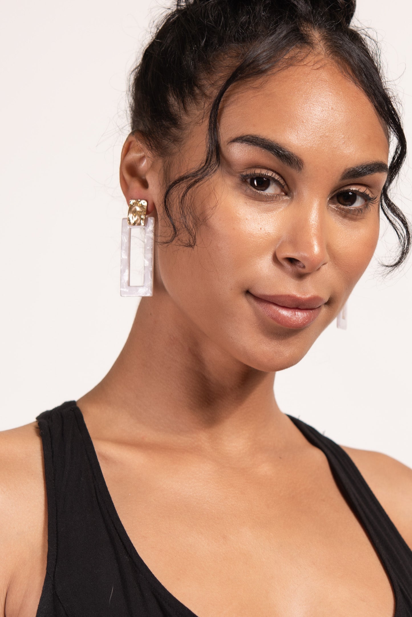 Rectangular Marble Earrings - White