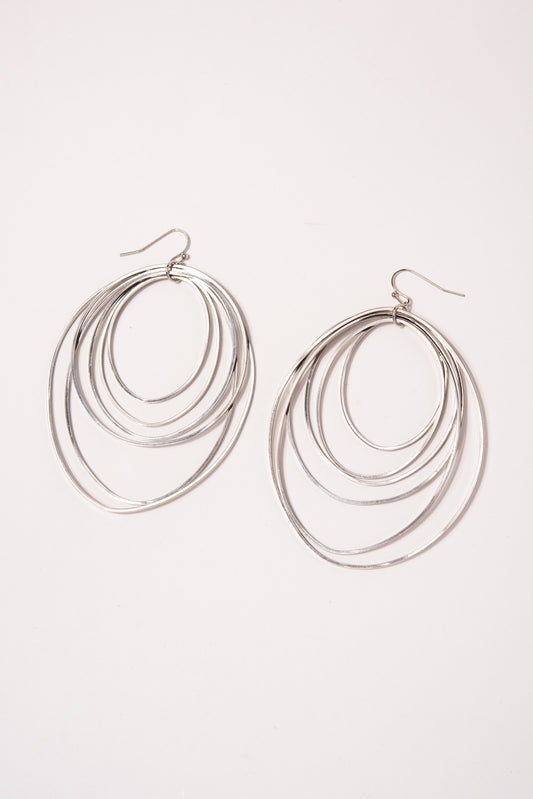 Dawna Layered Multi Ring Open Circle Hook Earrings- Silver