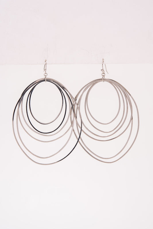 Dawna Layered Multi Ring Open Circle Hook Earrings- Silver
