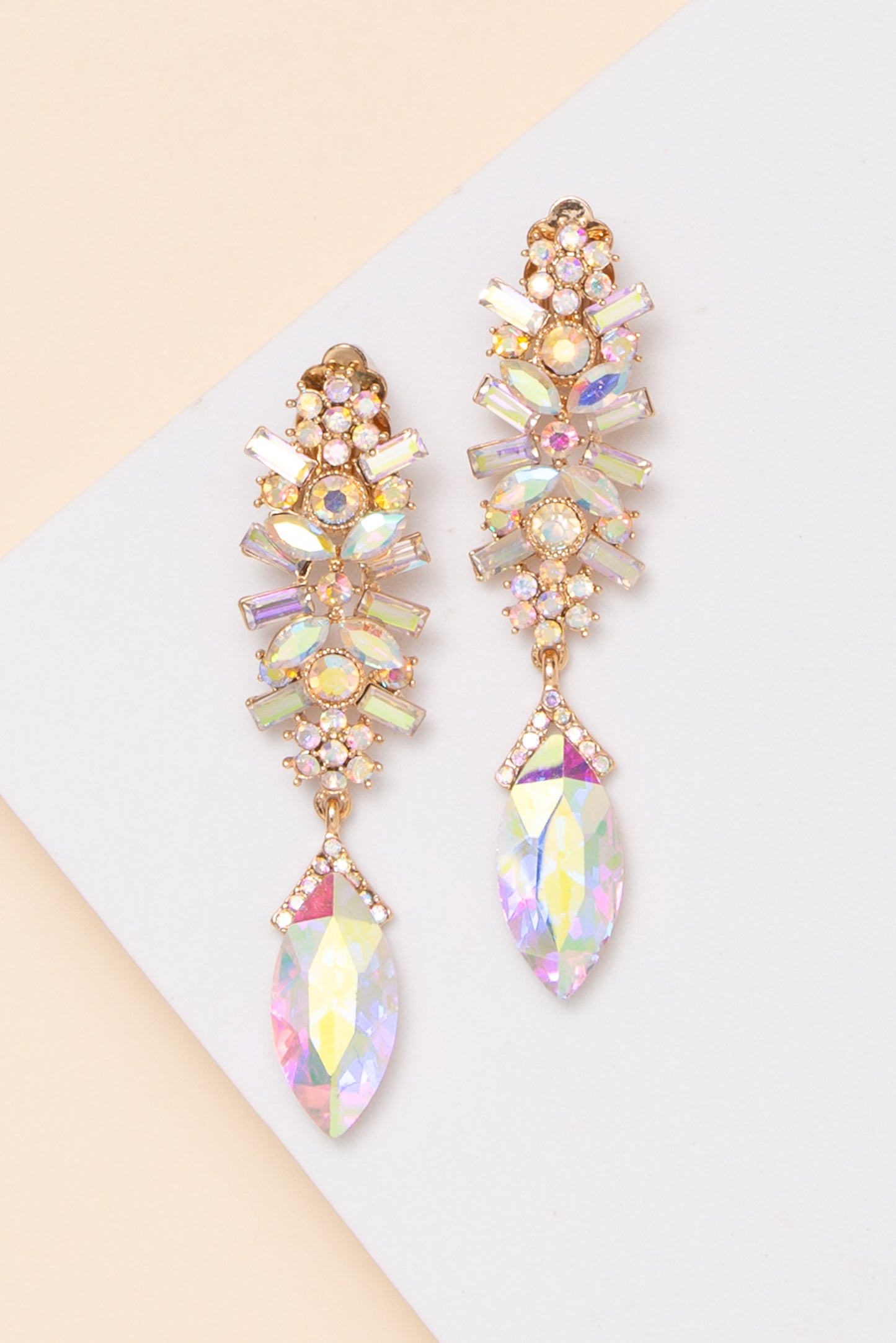 Kaitlyn Flower Rhinestone Crystal Clip-On Drop Earrings