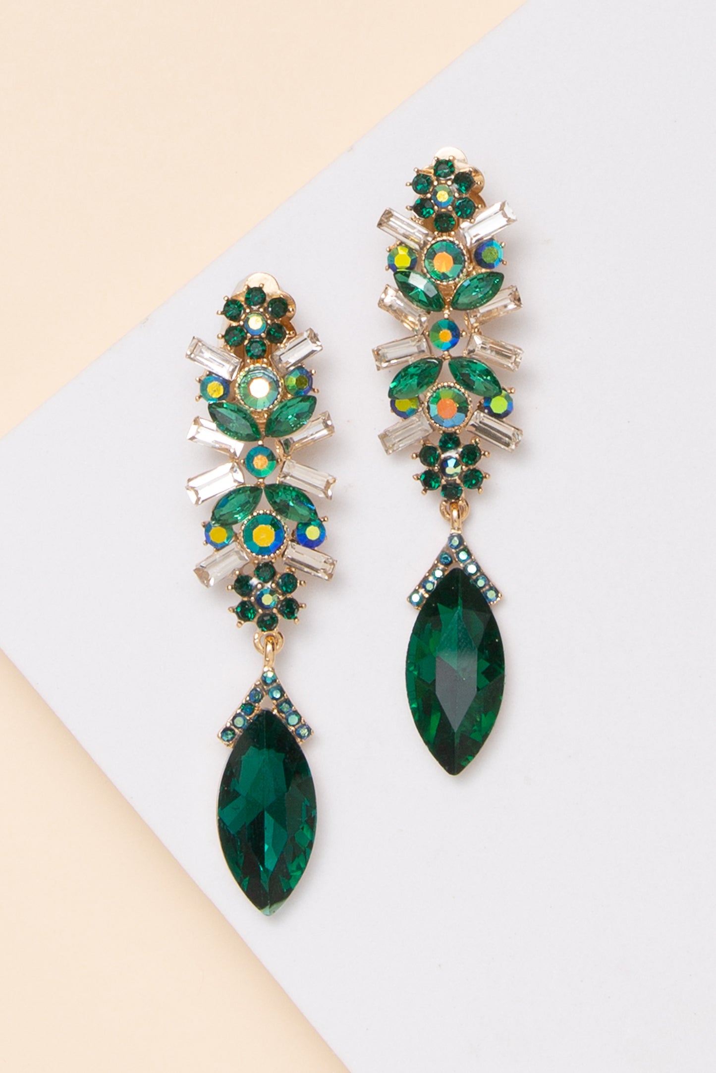 Kaitlyn Flower Rhinestone Crystal Clip-On Drop Earrings