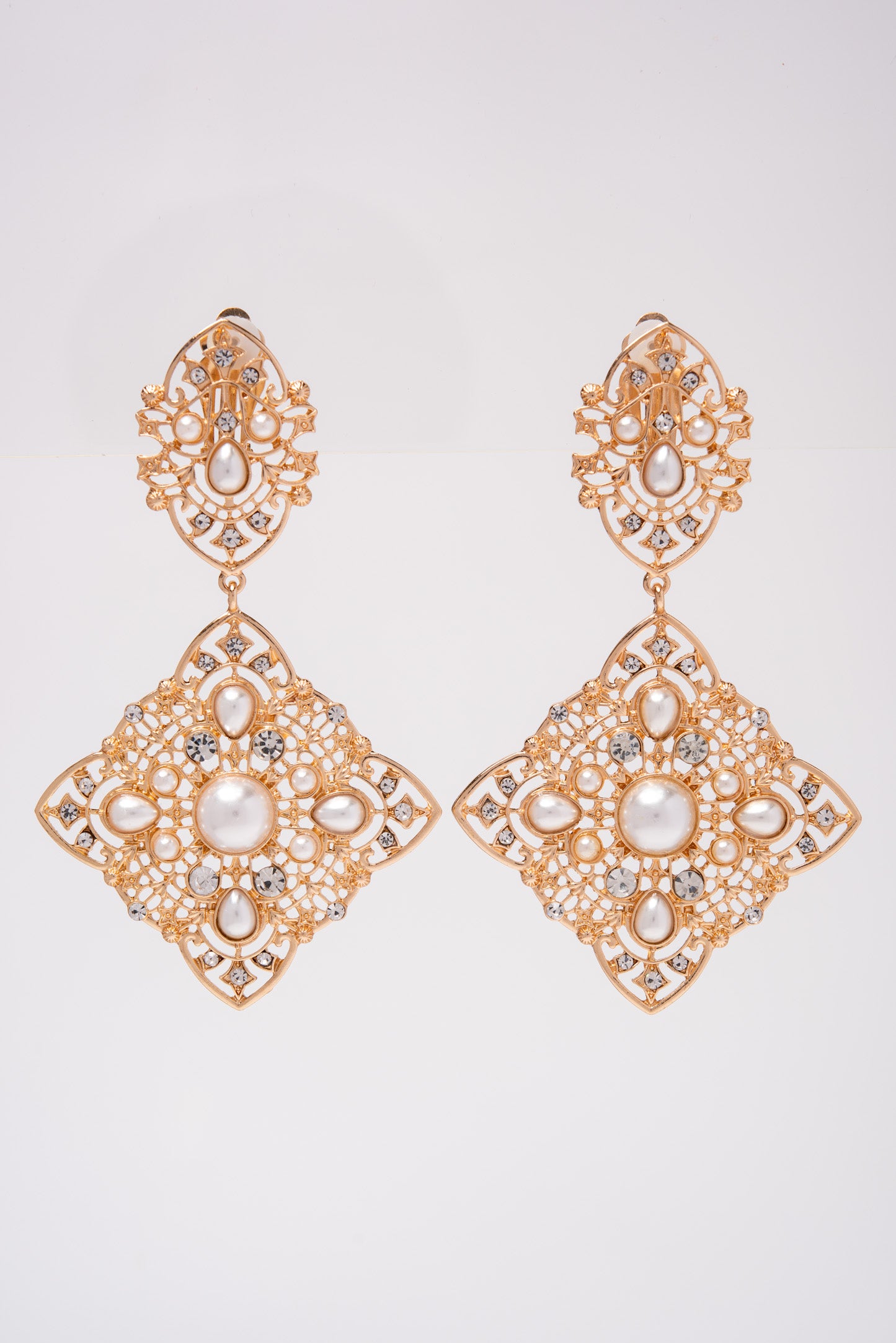 Athena Crystal Dangle Earrings - Gold Pearl