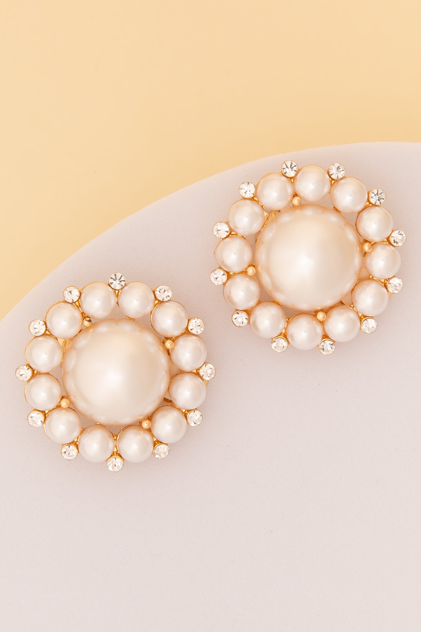 Jane Pearl Bezeled Clip-On Earrings With Crystal Trim | Gold