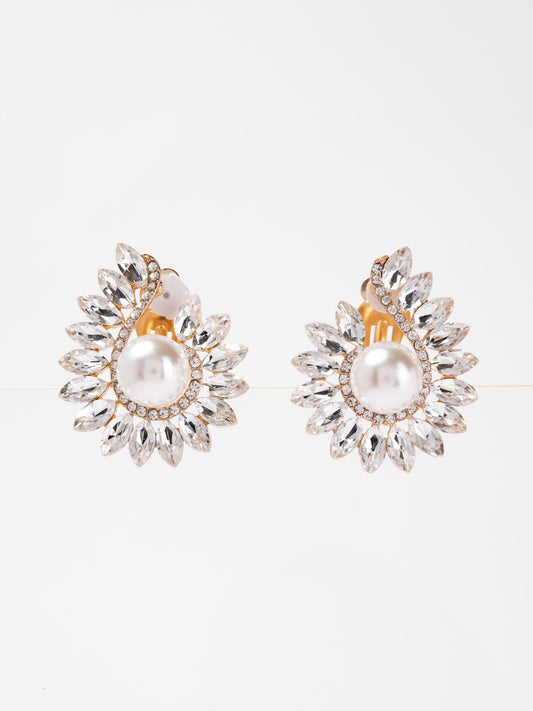 Delany Statement Spider Clip-On Earrings | Gold Pearl