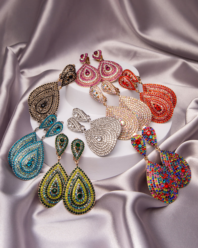 Alexis Teardrop Shaped Crystal Pave Clip-On Earrings