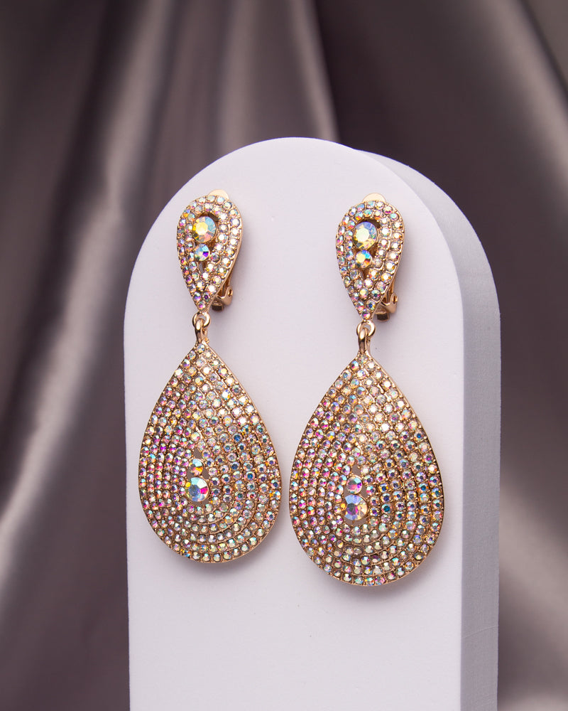 Alexis Teardrop Shaped Crystal Pave Clip-On Earrings | Iridescent