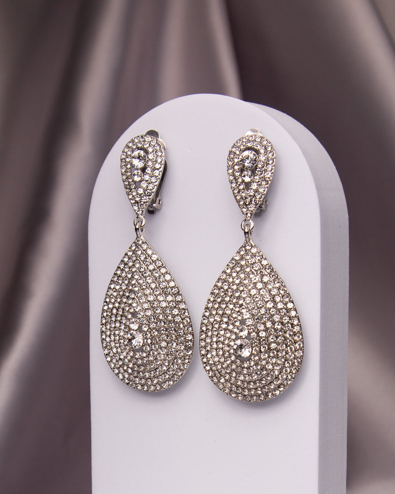 Alexis Teardrop Shaped Crystal Pave Clip-On Earrings