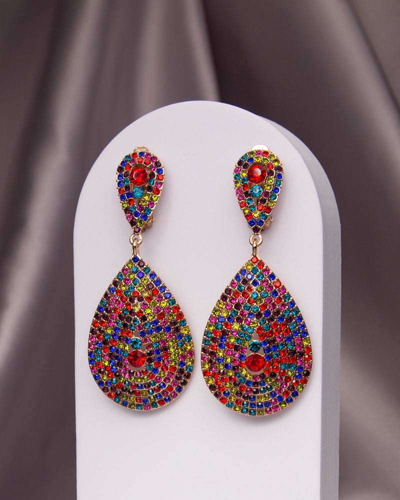 Alexis Teardrop Shaped Crystal Pave Clip-On Earrings