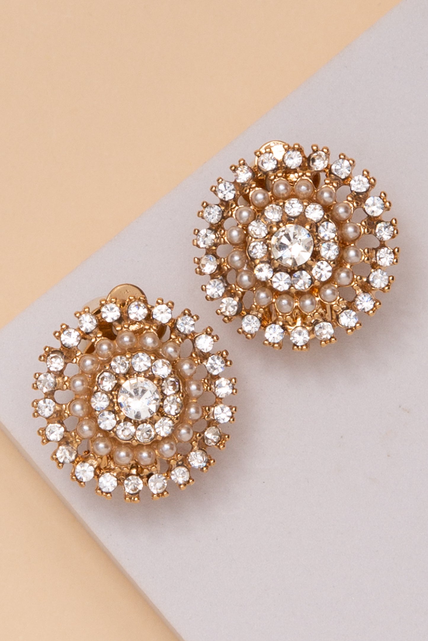 Ashley Multi Row Crystal Pearl Cluster Clip Earrings