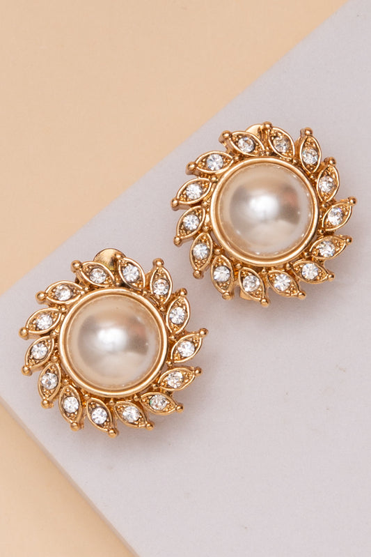 Isabelle Pearl with Marquise Crystal Halo Clip-On Earrings | Gold 