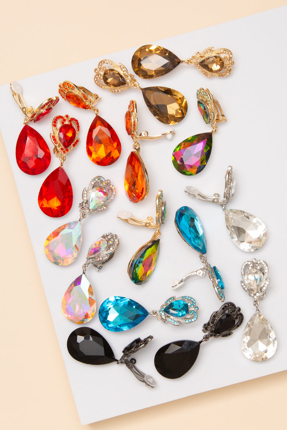 Jazmine Dangly Stone Clip Earrings