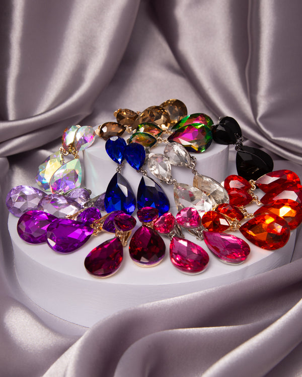 Octavia Two-Tier Teardrop-Cut Crystal Dangle Clip-On Earrings
