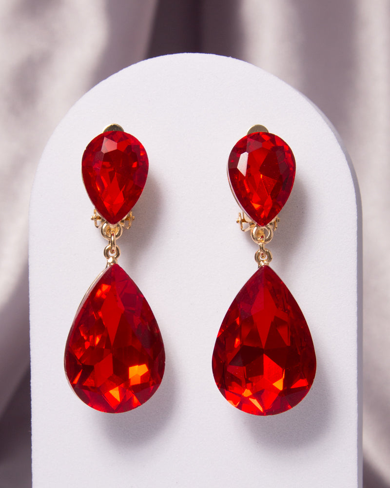 Octavia Two-Tier Teardrop-Cut Crystal Dangle Clip-On Earrings
