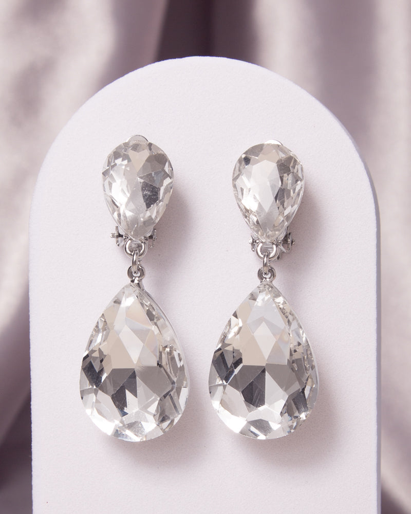 Octavia Two-Tier Teardrop-Cut Crystal Dangle Clip-On Earrings | Clear