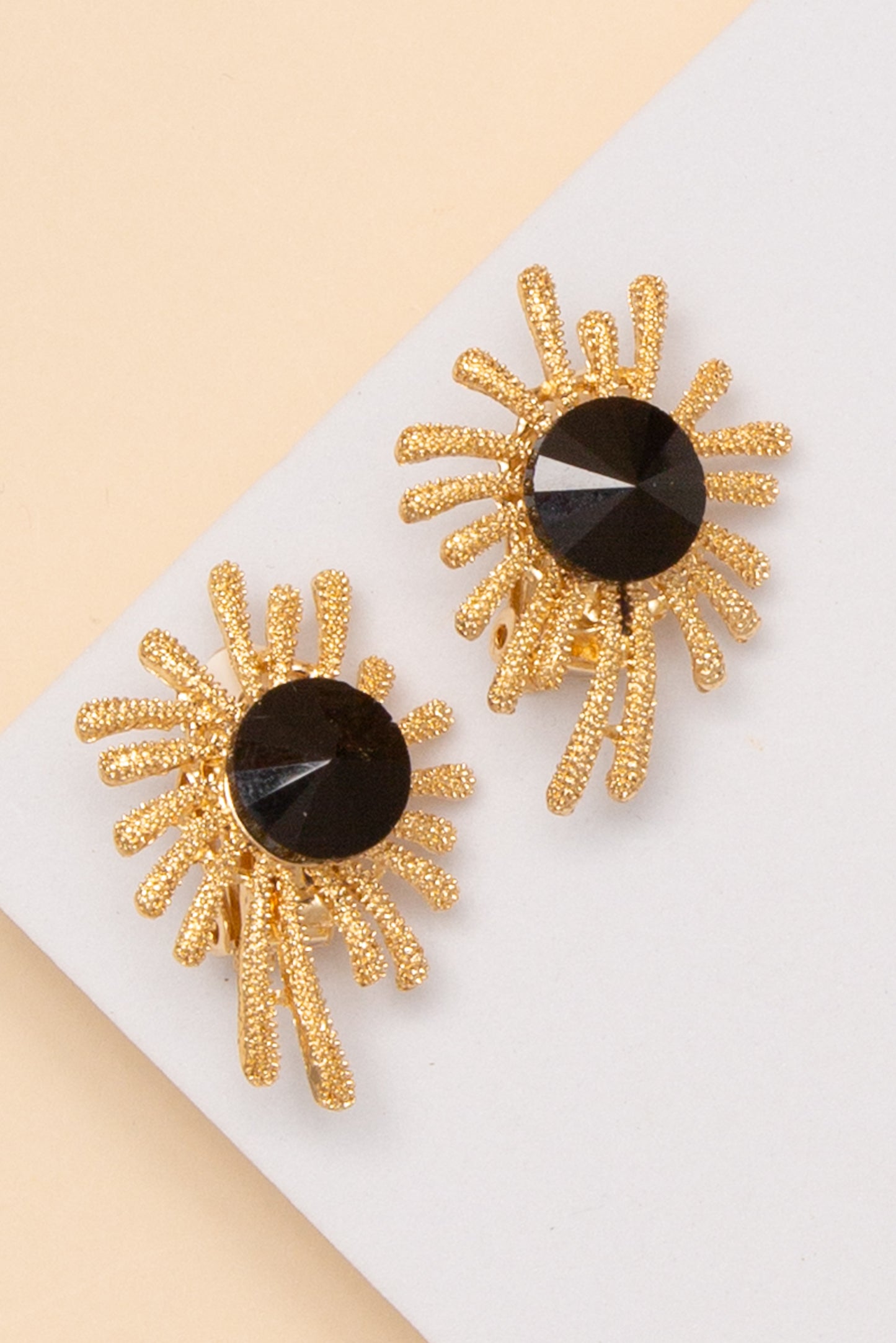 Arden Gold Metal Clip On Earrings | Black
