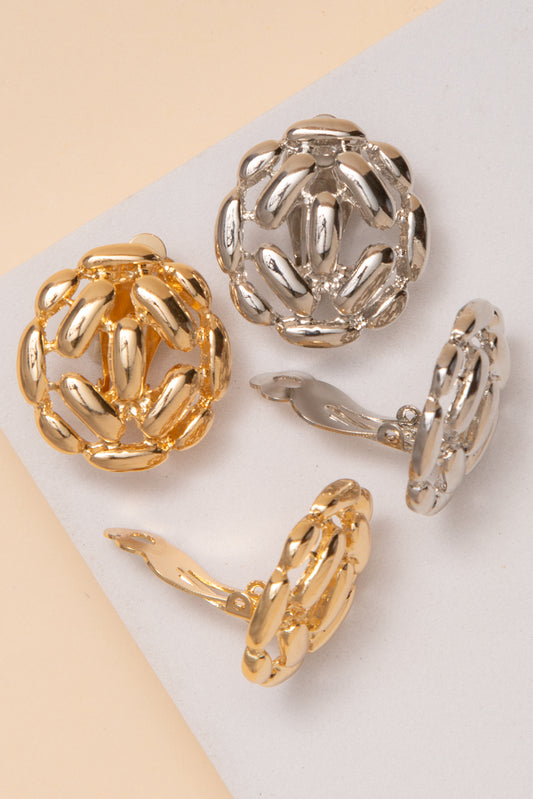 Elaine Openwork Oval Cluster Clip On Earrings