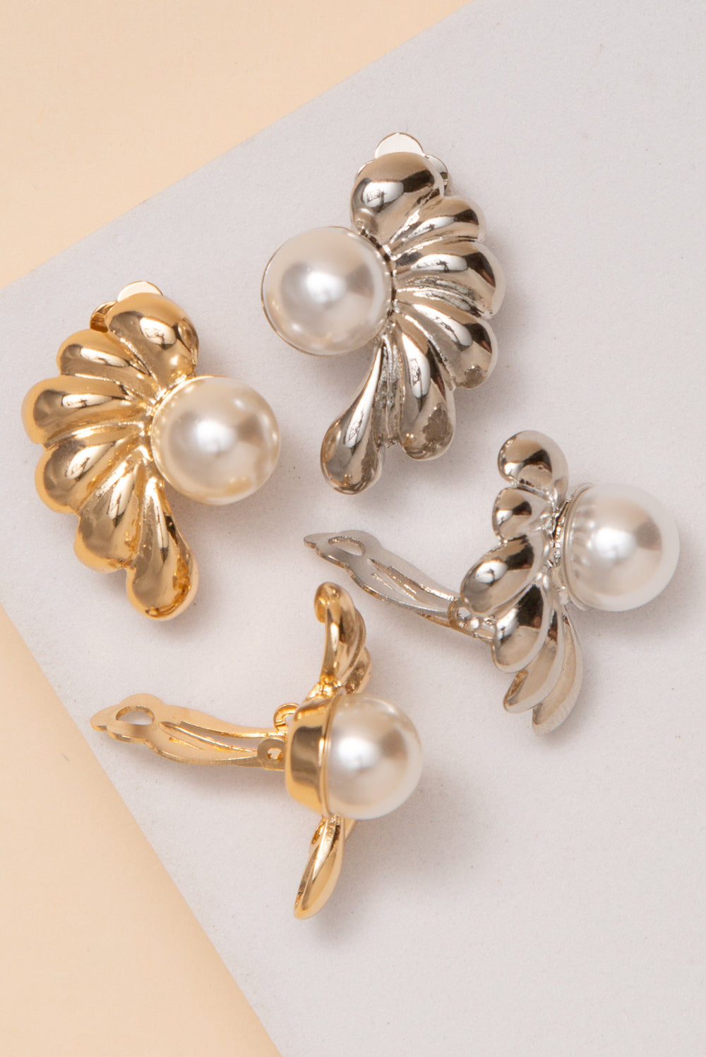 Nina Polished Pearl Fan Clip On Earrings