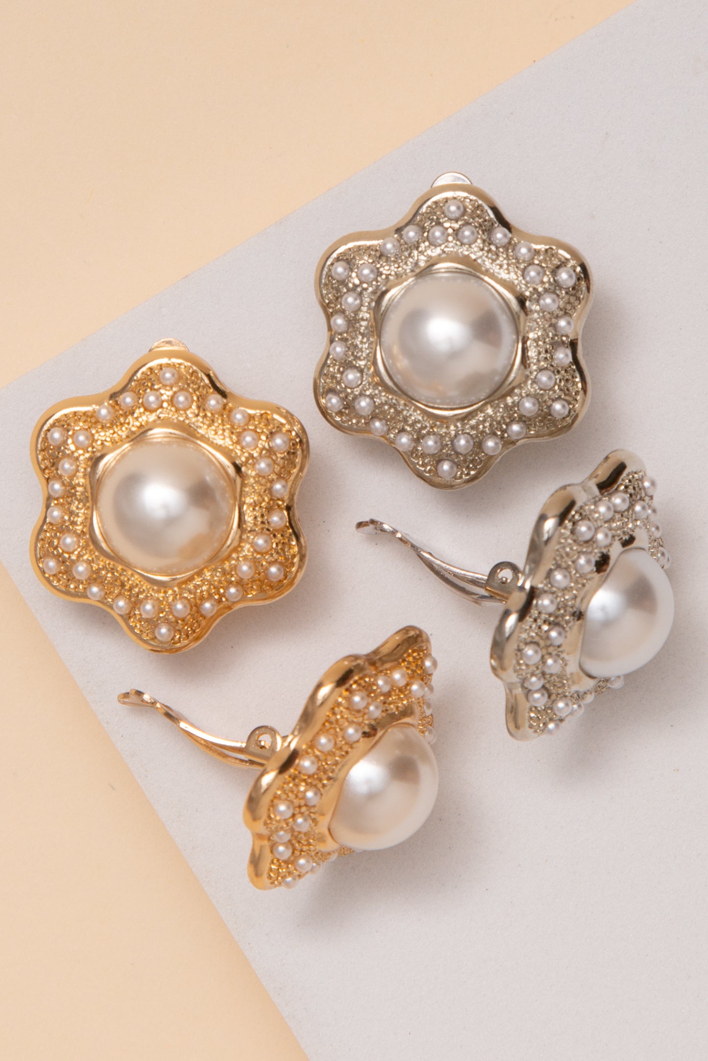 Rylie Pearl Daisy Flower Clip On Earrings