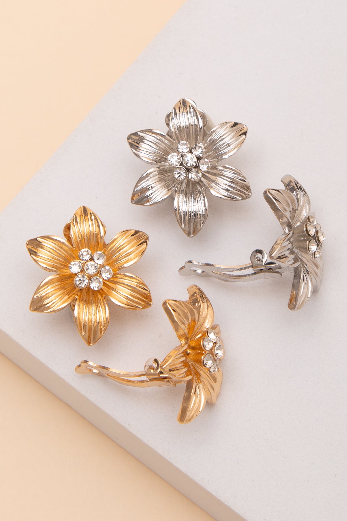 Katalina Crystal Center Petal Clip On Earrings