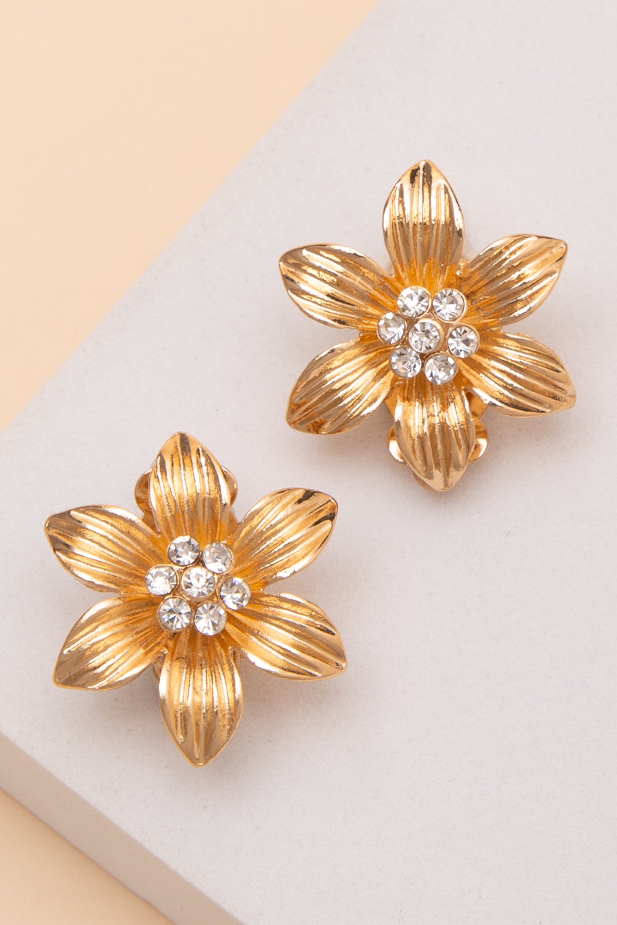 Katalina Crystal Center Petal Clip On Earrings | Gold