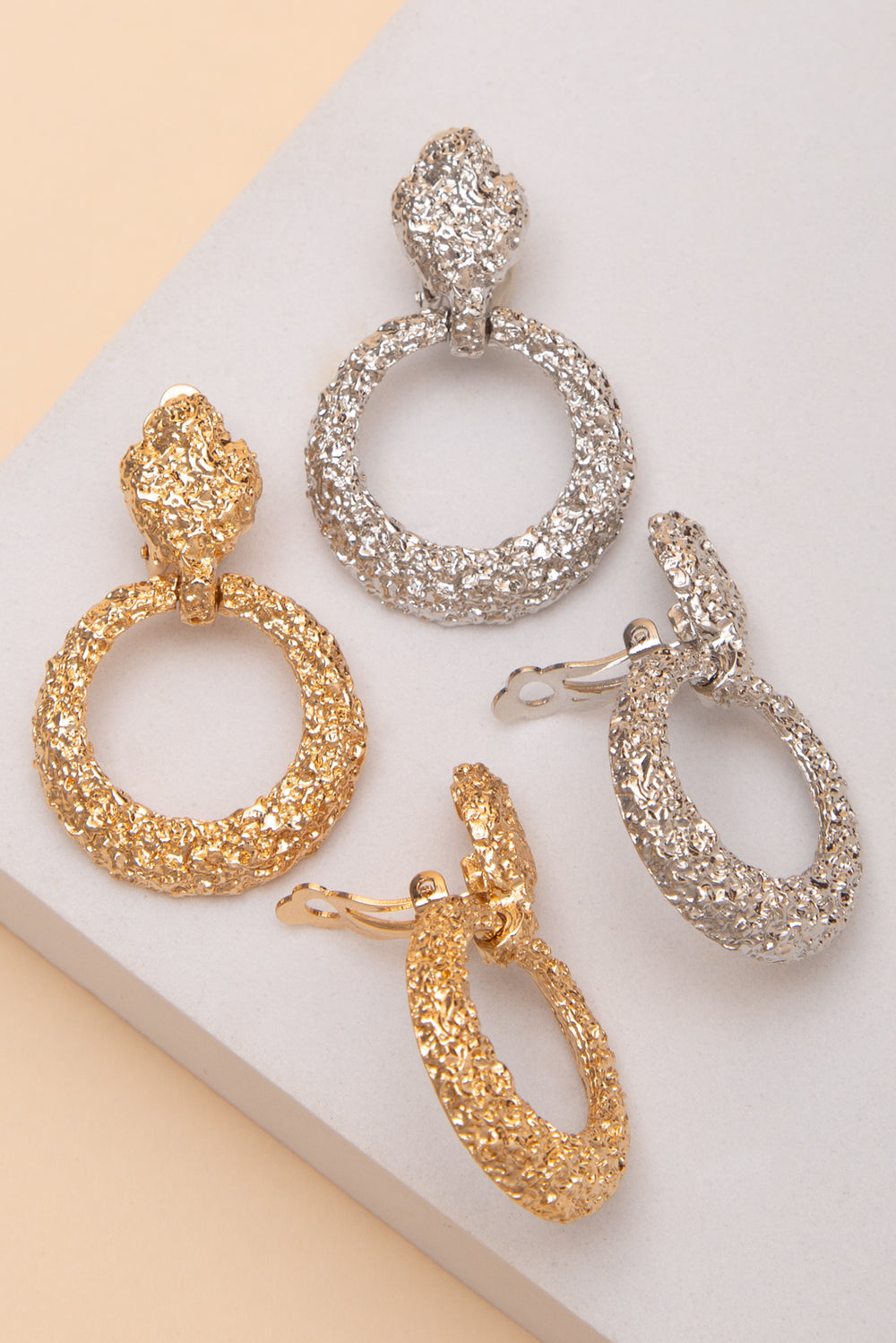 Eliana Textured Open Circle Clip On Earrings