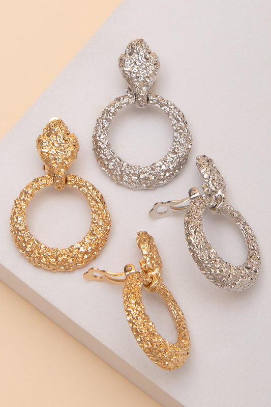 Eliana Textured Open Circle Clip On Earrings