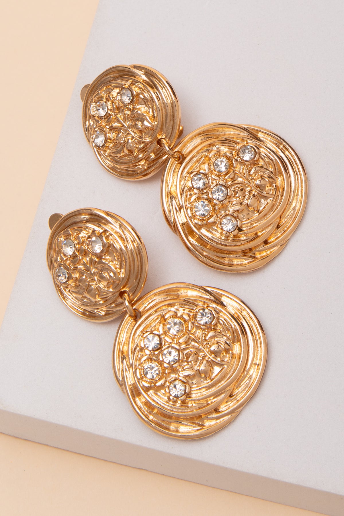 Violet Crystal Floral Disc Clip On Earrings