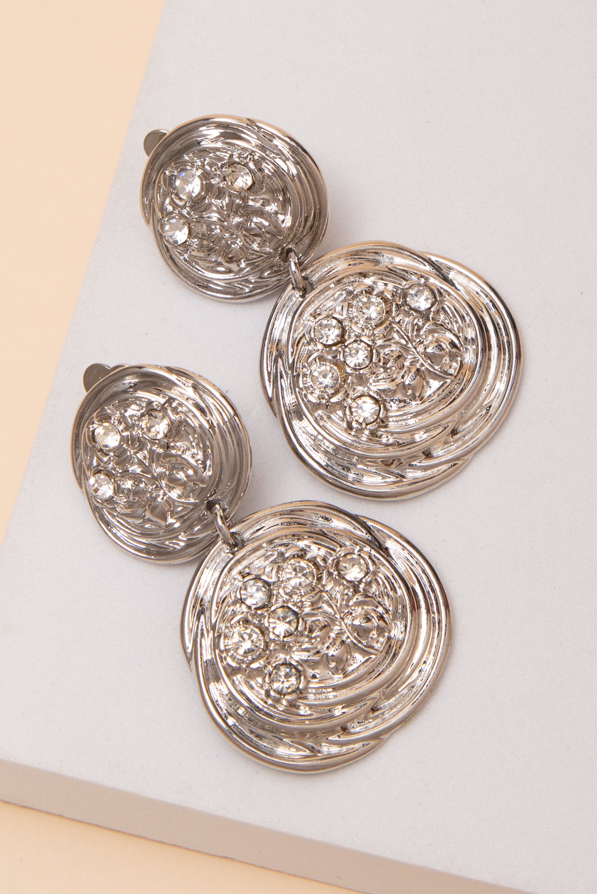 Violet Crystal Floral Disc Clip On Earrings