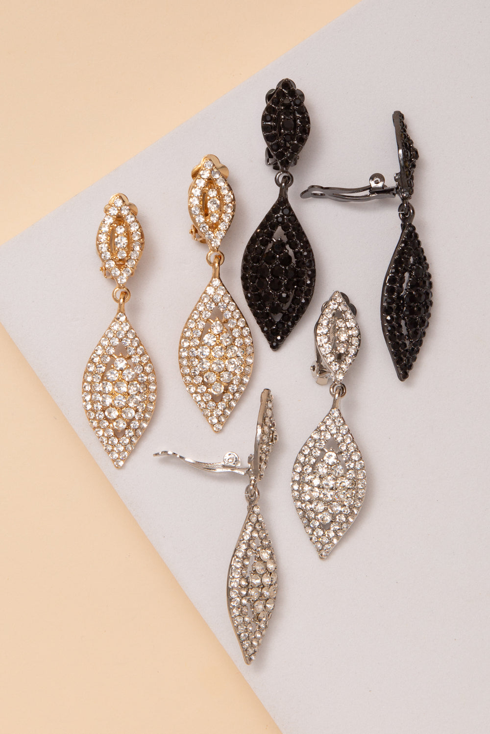 Kimberly Leaf Drop Clip On Earrings With Rhinestone Detail