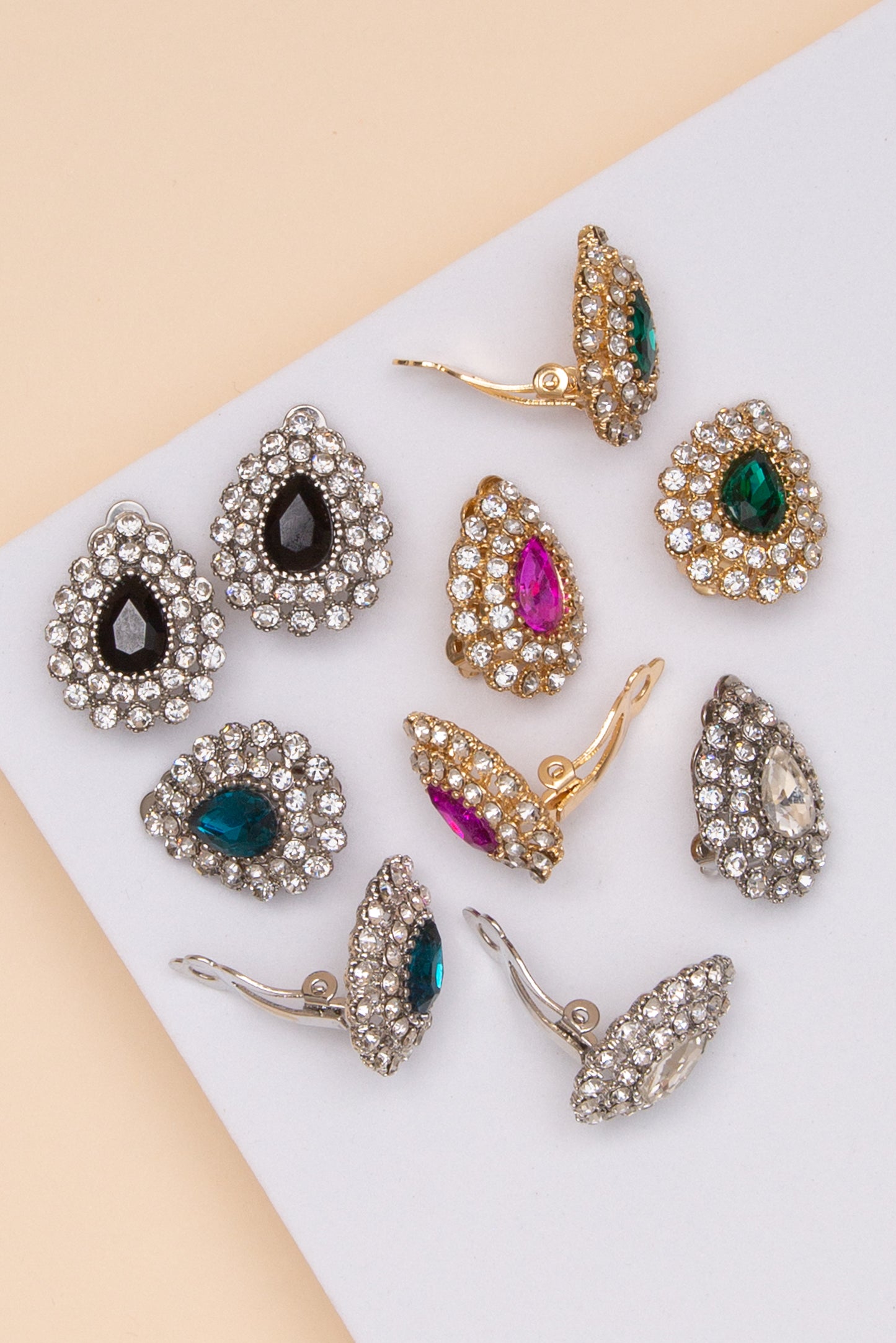 Monica Teardrop Crystal Halo Clip-On Earrings