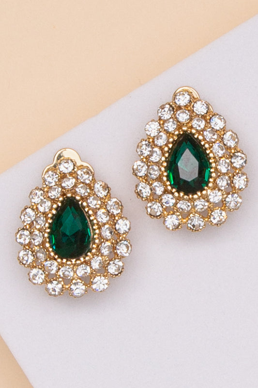 Monica Teardrop Crystal Halo Clip-On Earrings | Green