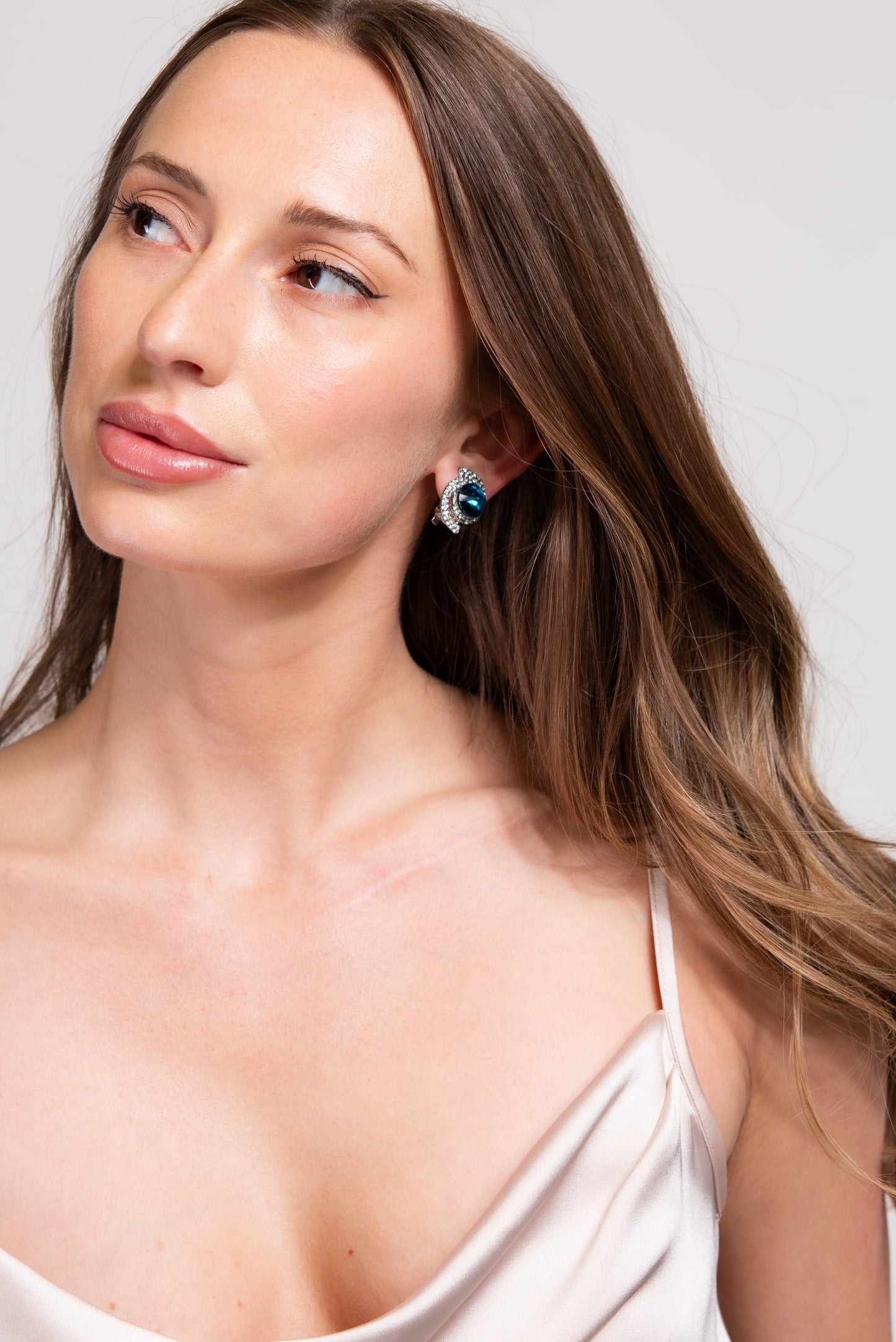 Isabella Orbit Halo Stud Clip-On Earrings - Blue