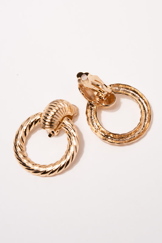 Emma Circle Door Knocker Clip-On Earrings - Gold