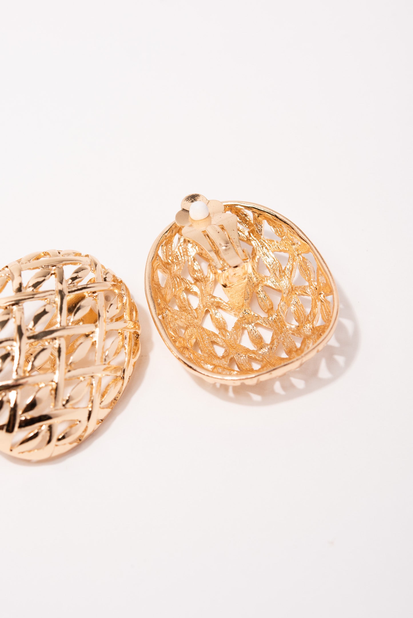 Mila Open Cut Woven Dome Clip-On Earrings- Gold
