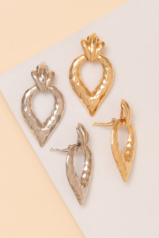 Evelyn Hammered Open Teardrop Clip On Earrings