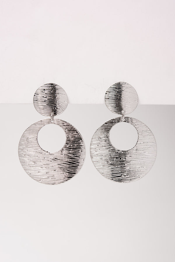 Aria 2-Tier Brushed Metal Open Disc Clip-On Earrings - Silver