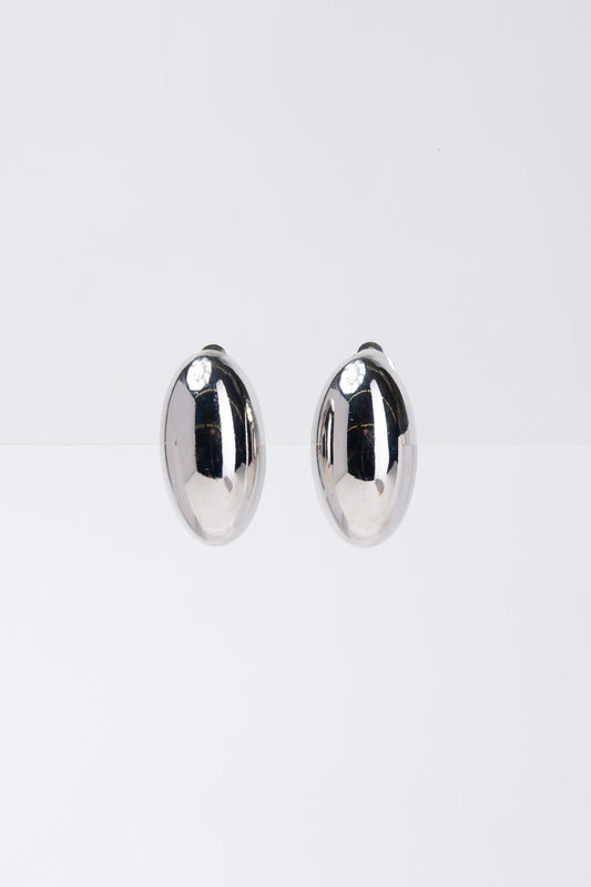 Angelina Oval Metal Clip On Earrings - Silver