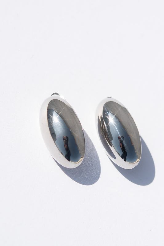 Angelina Oval Metal Clip On Earrings - Silver