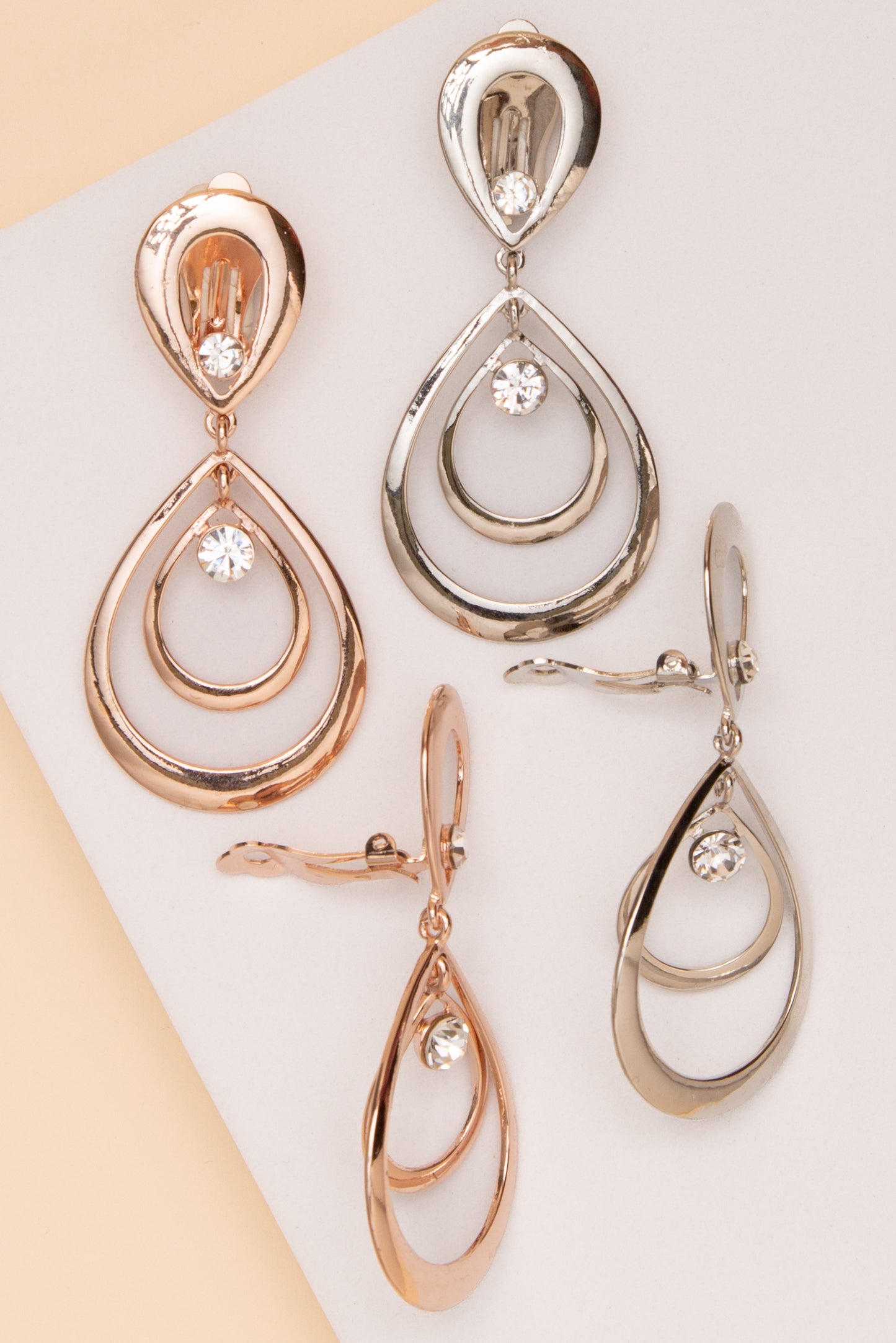 Katherine Oval Teardrop Clip On Earrings With Crystal Accent