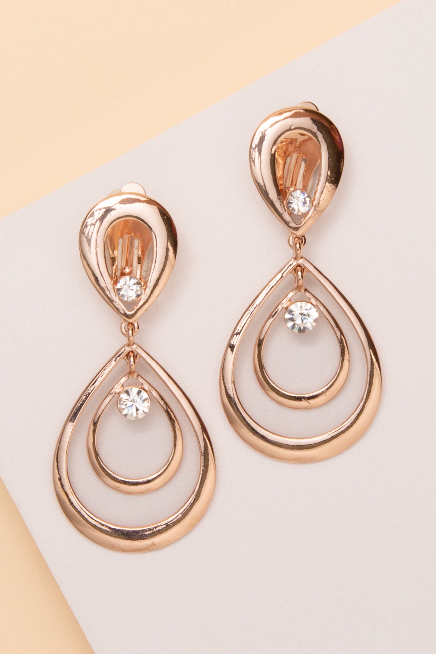 Katherine Oval Teardrop Clip On Earrings With Crystal Accent