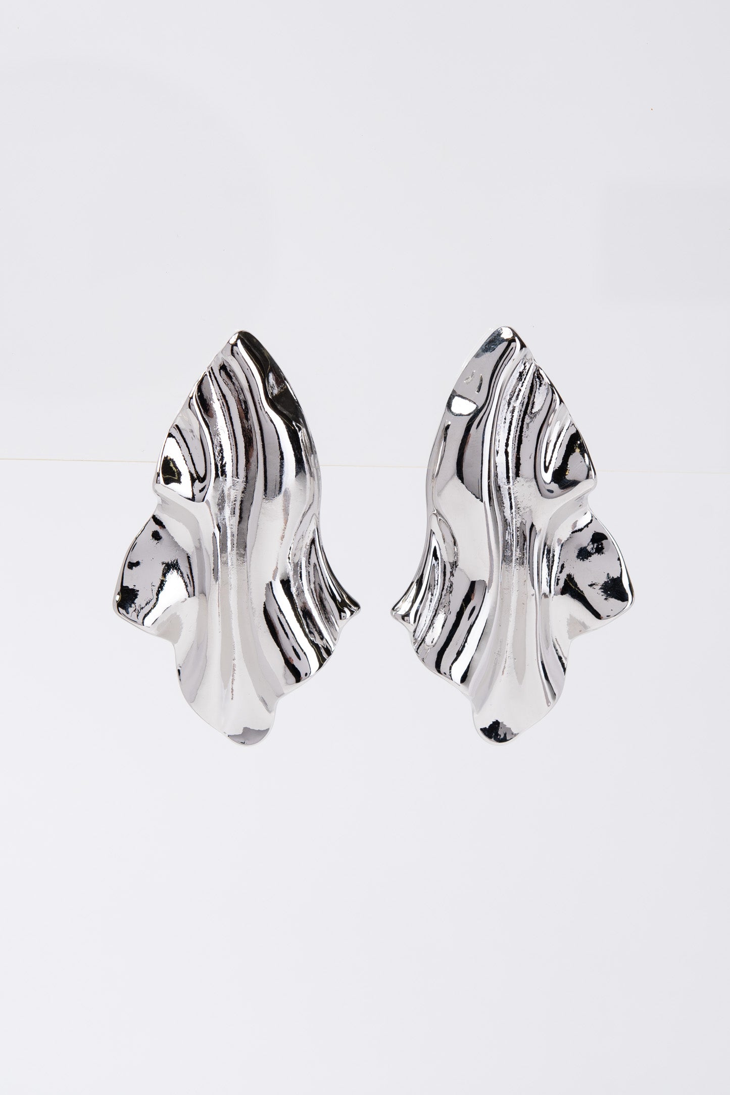 Callista Boho Crumpled Irregular Clip-On Earrings - Silver