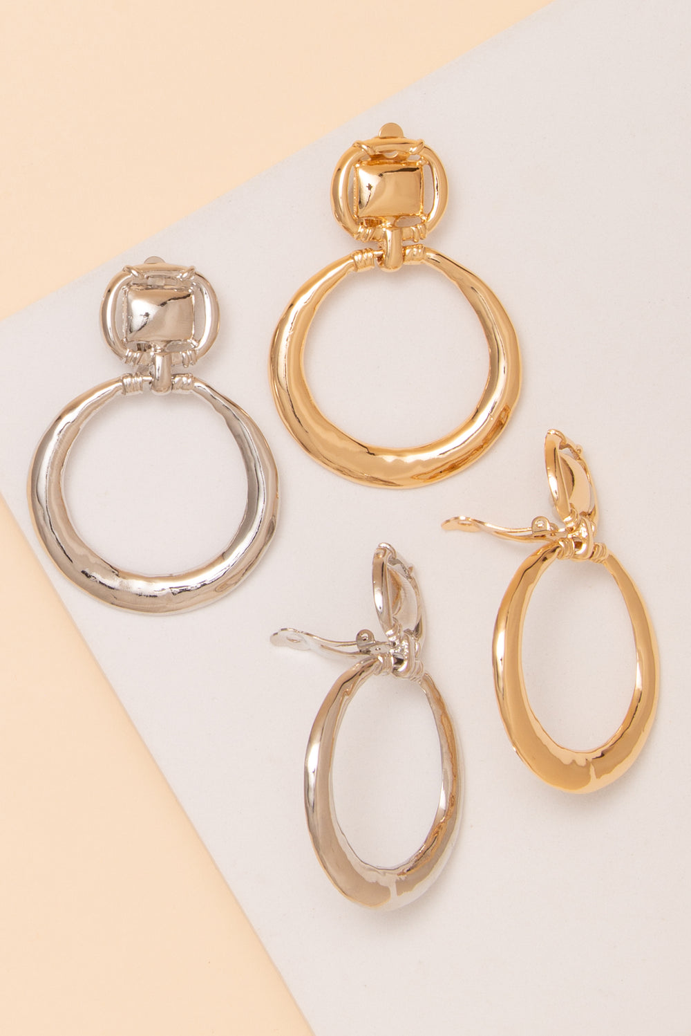 Nora Hammered Open Round Clip On Earrings